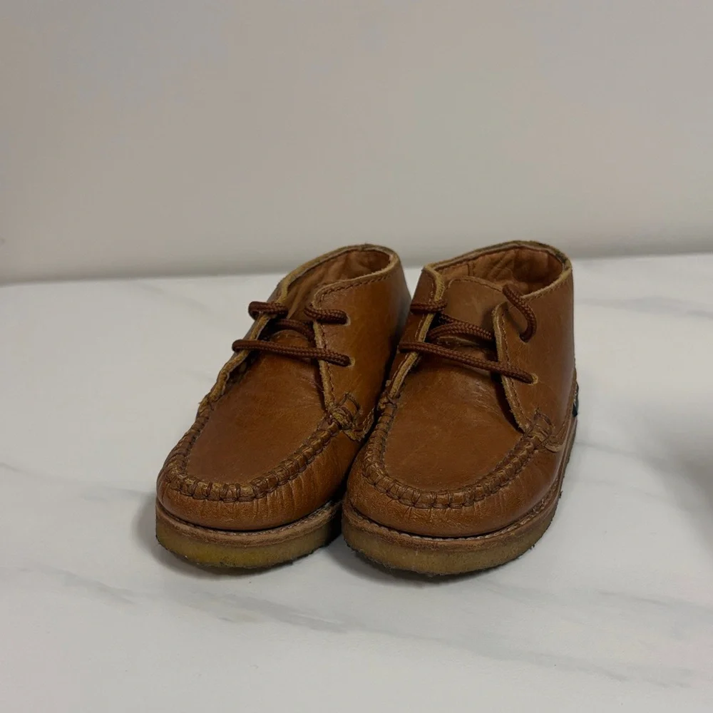Toddler Brown Leather Moccasin Lace-Up Shoes